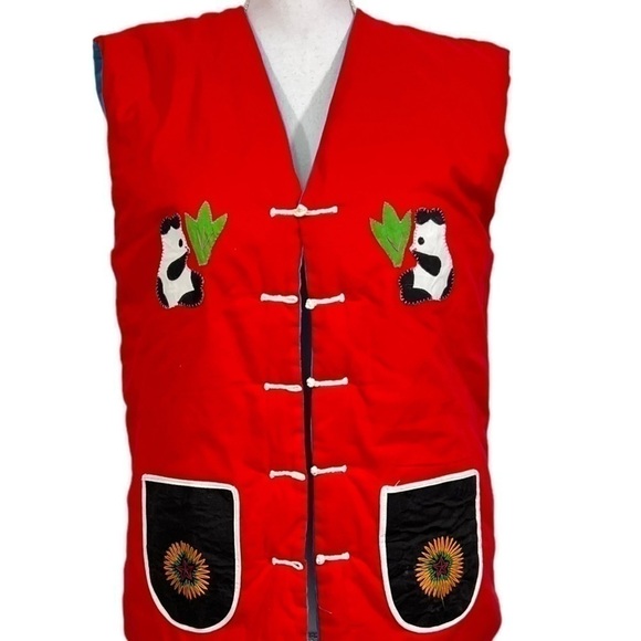 Vintage Chinese Quilted Applique Patchwork 3D Scorpion Frog Panda Vest - Picture 2 of 15